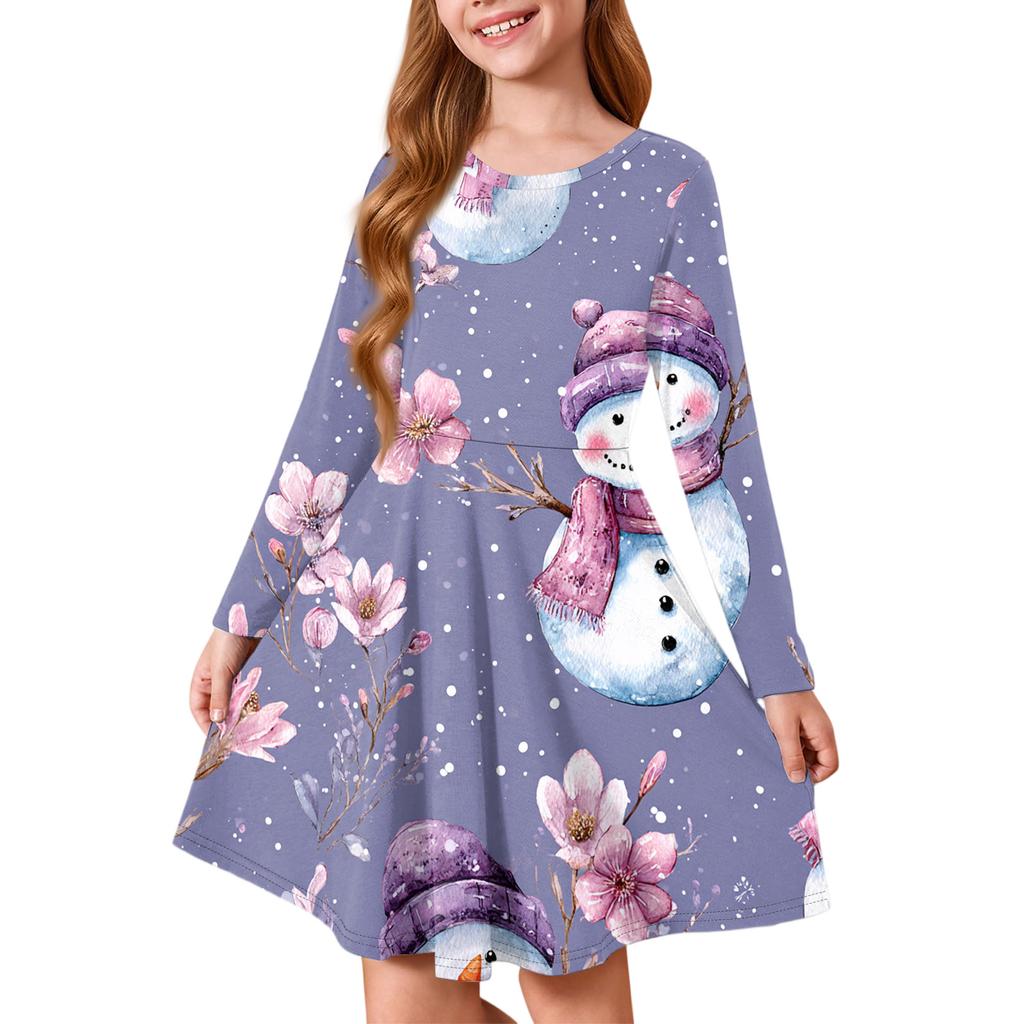 Girls' Princess Dress - Long Sleeve A-Line T-Shirt Dress Christmas Day