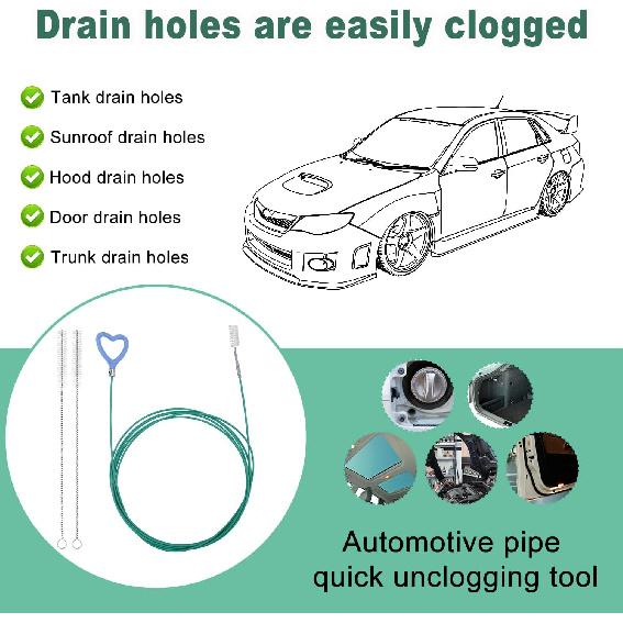 Sunroof Drain Cleaning Tool, 118in Long Wire Pipe Cleaner with 2 Straight Flexible Cleaning Brushes Heart Handle Design Drain Snake Unclogger Hole