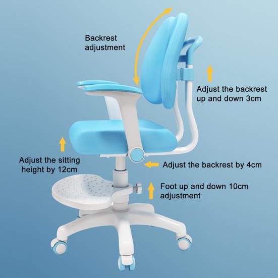 Upgraded Children Desk Chair with 360 Degree Wheels Height Depth Adjustable Kids Computer Chair Cute Children Study Chair (Blue, Pink)