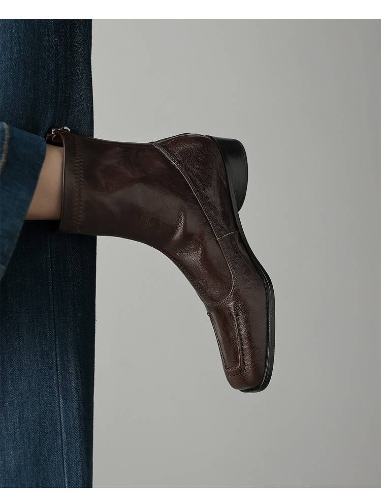 Soft leather version~ Maillard style thick heel short boots women's single boots leather boots high heels Martin boots thin boots women