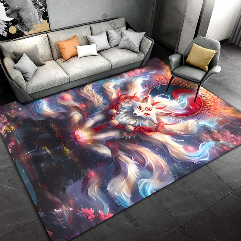 Mystical fox spirit energy carpet Yoga living room room decor children's crawling mat doormat area rug games mat
