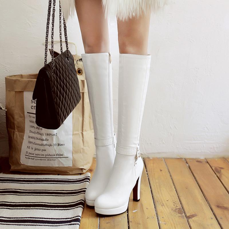 Moteriški aukštakulniai batai rudens ir žiemos nauji vandeniui atsparūs stalo storu kulnu didelio dydžio universalūs vidutinio ilgio batai