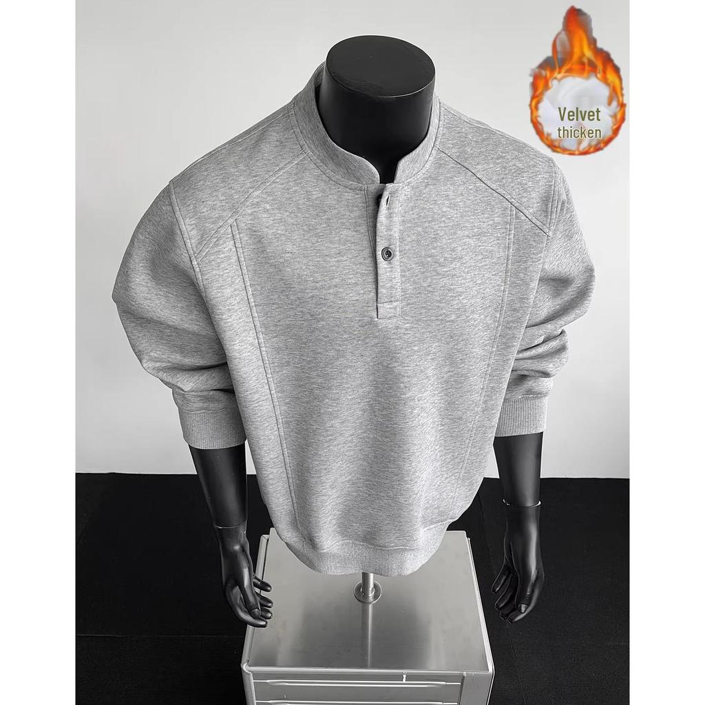 Henry Herren Halbhoher Kragen Sweatshirt: Herbst/Winter Trendiges Langarm-Oberteil, Amerikanischer Cleanfit, Ohne Kapuze.