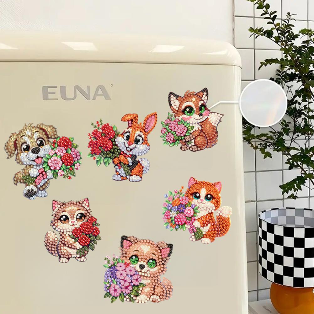 6pcs 2D/flat Acrylic DIY Diamond Art Fridge Magnet Kit DIY Art Fridge Magnet Refrigerator Sticker Magnetic Diamond Art Decor