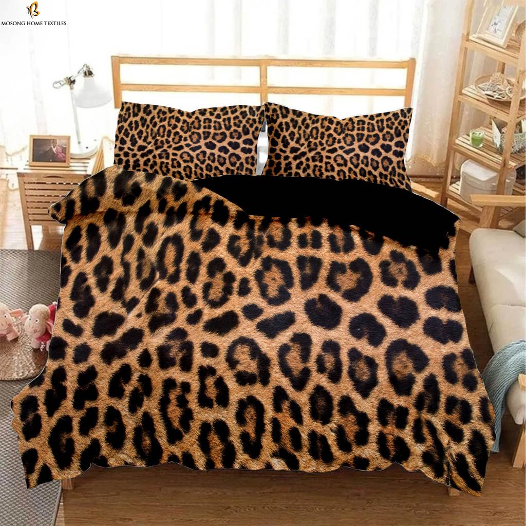 Black And White Zebra And Leopard Animal Fur 3d Printing Quilt Cover Bedding Set Quilt Cover Pillowcase Three-Piece Set