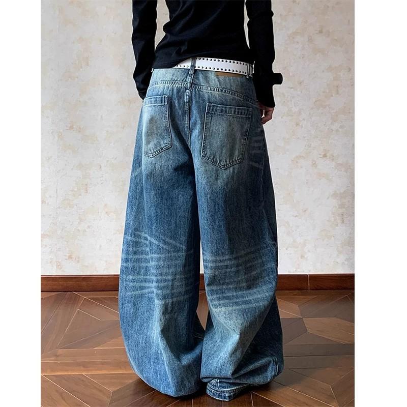 American Washed Cat Whisker Scimitar Jeans Men and Women Loose and Thin Versatile Casual Wide-leg Cleanfit Pants