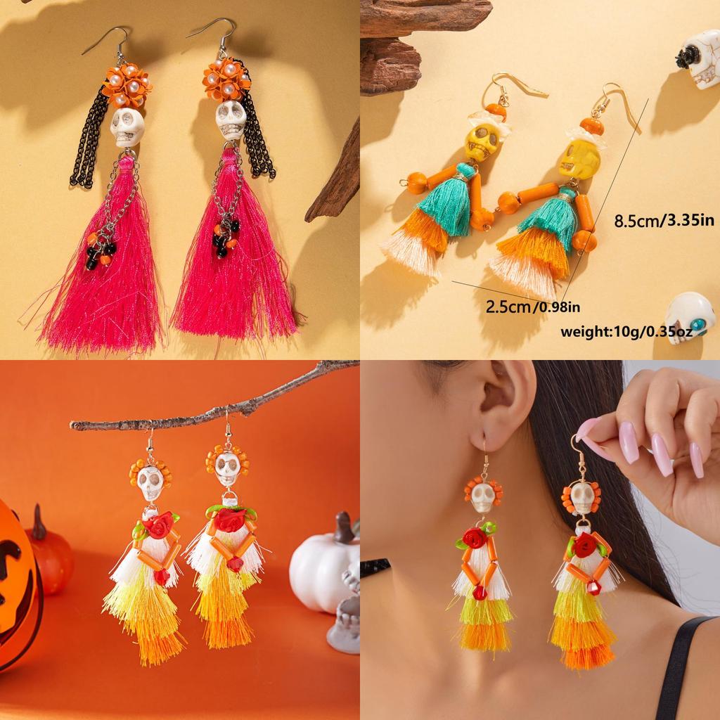 Halloween Skeleton Dangle Jewelry With Handcrafted Resin Details For Women