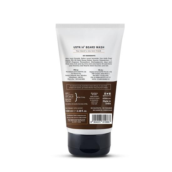 Ustraa Beard Wash Woody - 2 x100 ml - Sulphate-free Beard Wash | Thick Foam, No Post-wash Dryness| Beard Shampoo for Germ-Free Beard (Set of 2)