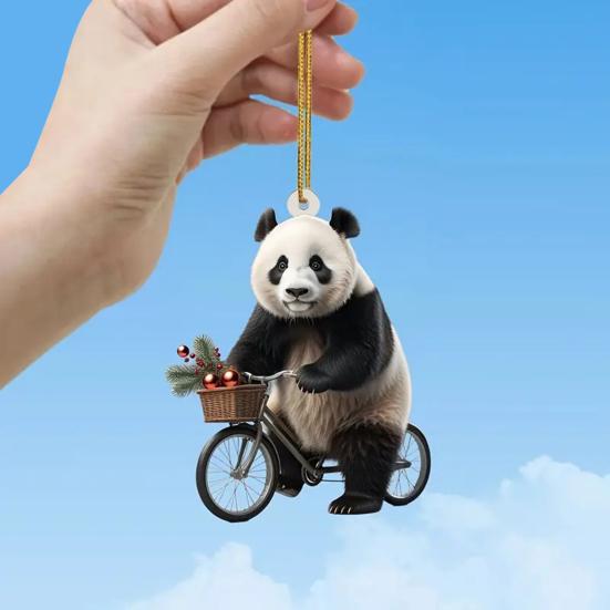 Christmas Car Pendant Lifelike Riding Panda Shape Lightweight Hanging Accessory Christmas Trees Doors Windows Hanging Ornament Bag or Keychain Charm