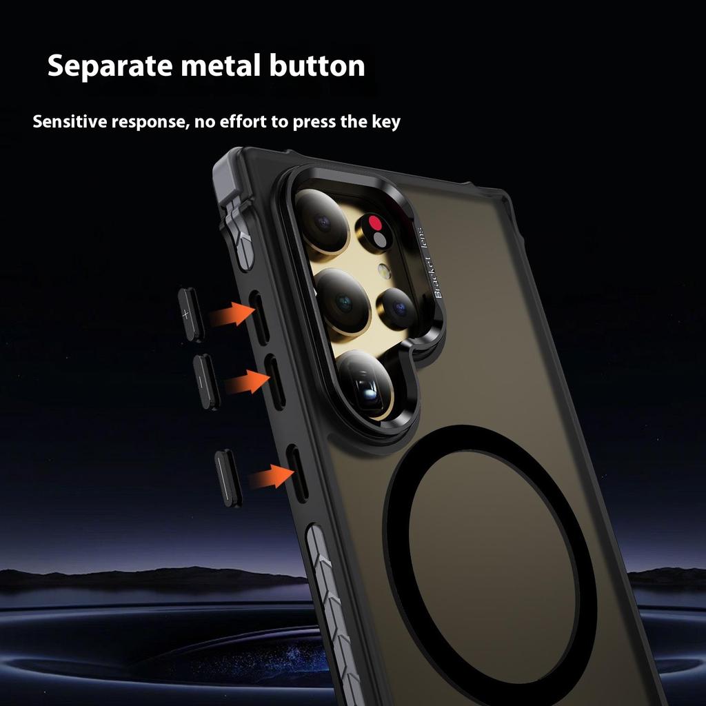 For Samsung Galaxy S24 Ultra Case with Lens Kickstand Matte Back Cover Compatible with MagSafe