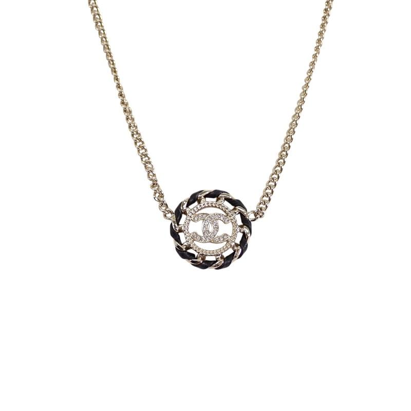 Chanel ABG722B22896 Necklace Champagne Gold Metal/leather Women