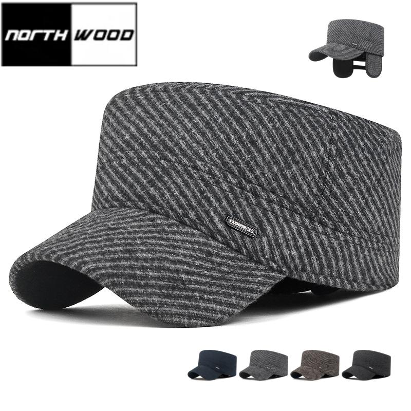 Northwood Autumn Winter Baseball Cap Velvet Warm Woolen Flat-top Hat for Men Thickened Dad's Cold-proof Ear-protecting Flat Top Cap