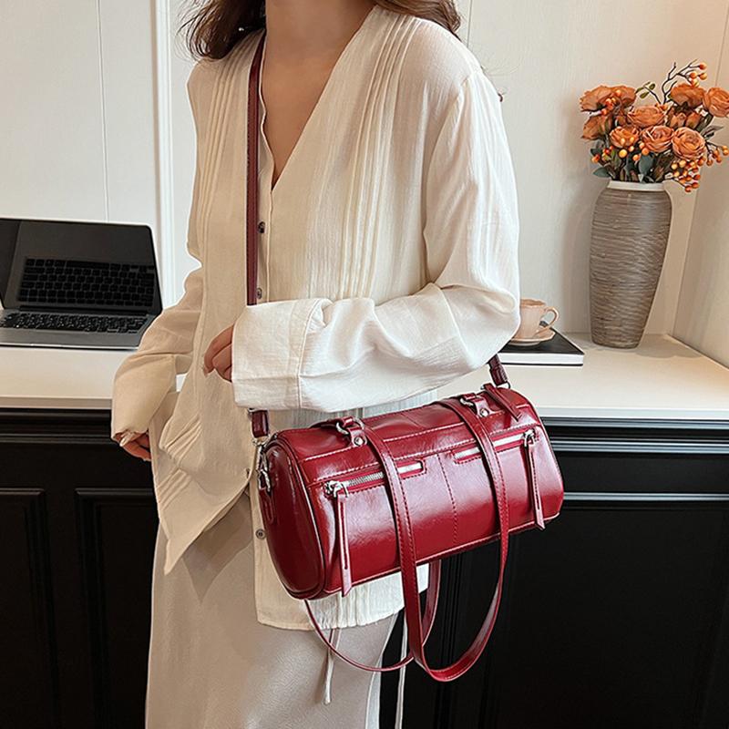 Yogodlns Underarm Barrel-shaped Bag For Women New Fashion Solid Crossbody Bag Versatile Large Capacity Shoulder Commuter Bag