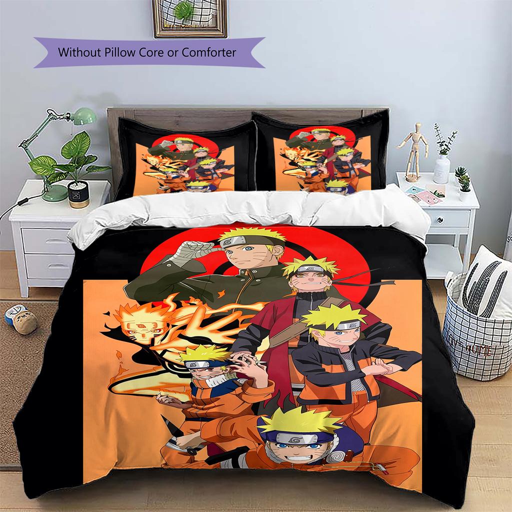Naruto Uzumaki Wzór Naruto Pościel Dekoracja Domu Prezent Urodzinowy (1 * poszwa na kołdrę + 2 * poszewki na poduszki, bez rdzenia)