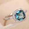 Huitan Simple Elegant Cushion Blue Cubic Zirconia Ring for Woman  Color Wedding Anniversary Female Rings Fashion Jewelry