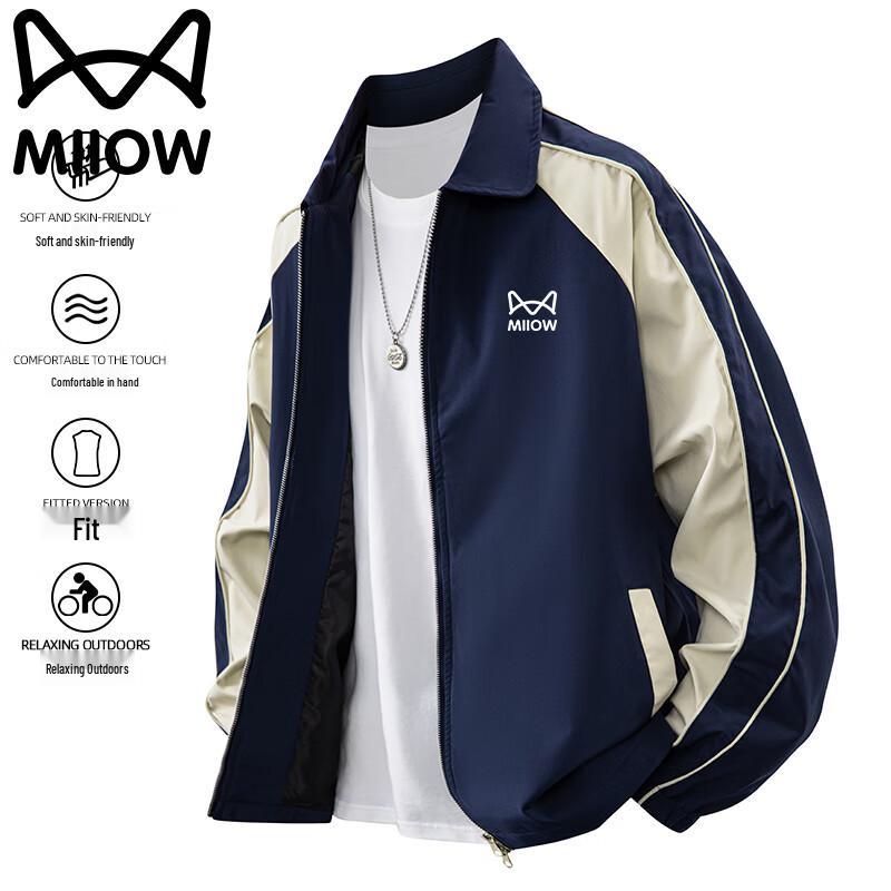 

Mao Ren Men s American Retro Color-block Patchwork Lapel Jacket M