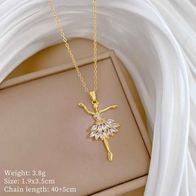 

Elegant Fashion Zircon Ballet Girl Pendant Necklaces for Women Stainless Steel Chain Jewelry Choker Accessories Gifts