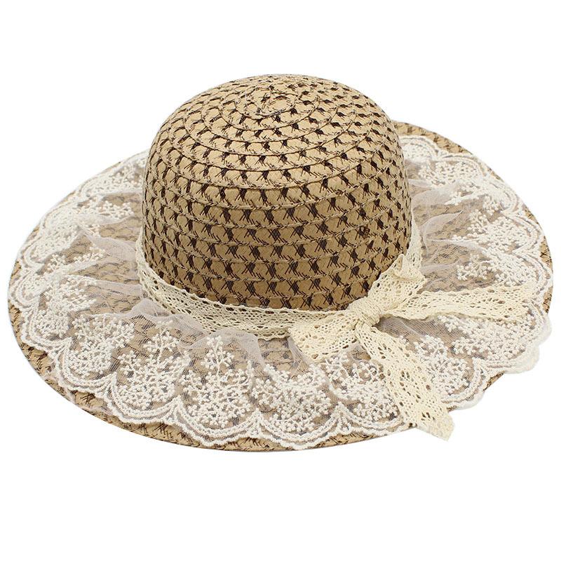 Parent-Child Sun Hat, Outdoor Sun Hat, Straw Hat, Women'S, Lace Big-Brimmed Straw Hat.