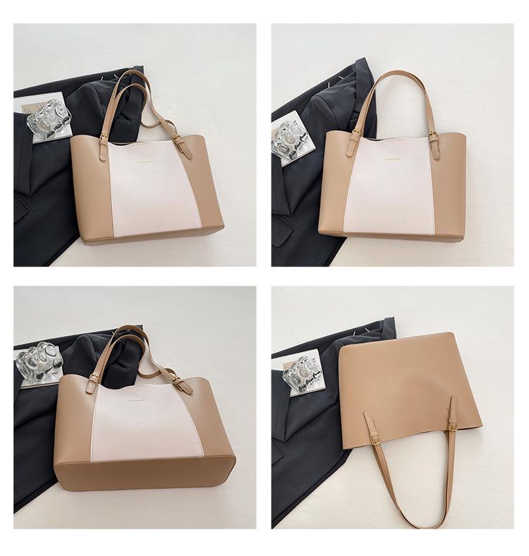 Korean Style Color Block Large Capacity Tote Bag - Women's Fashionable High-End Versatile Shoulder Bag