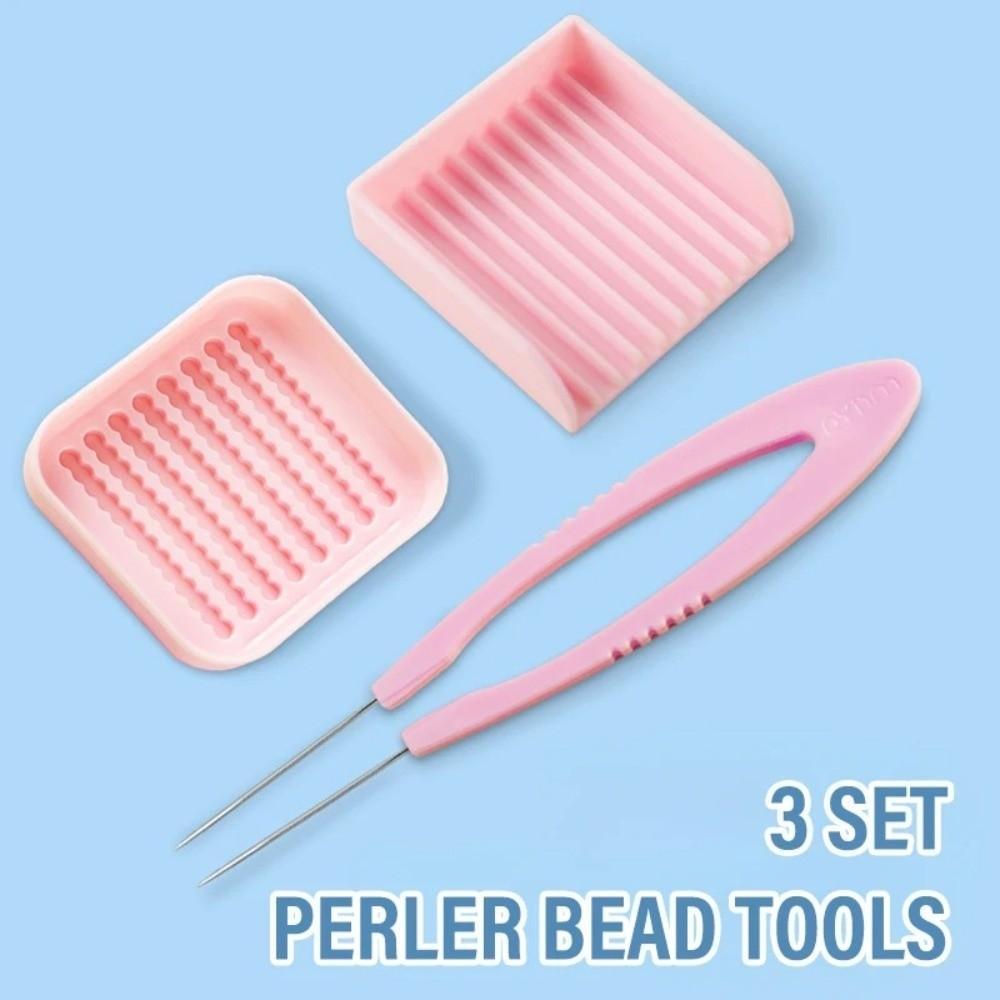 Plastic Beads Fuse Beads Picking Tray Kit DIY Handmade Bead Picking Tray  Fuse Bead Crafts Pink-3Pcs