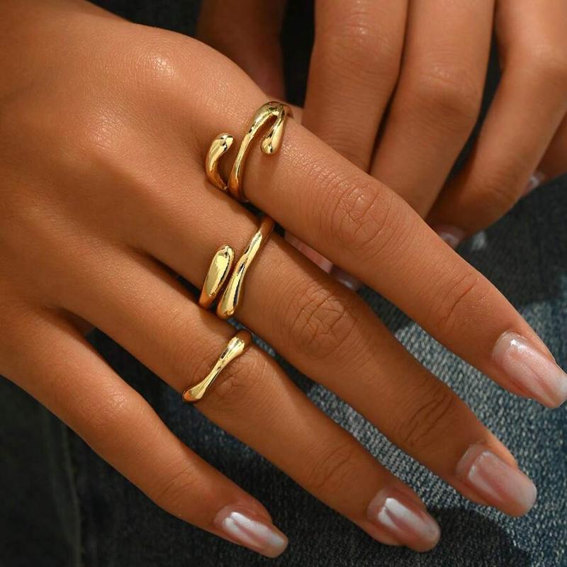 

3pcs Minimalist Wavy Circle Ring Set for Women Fashion Design Criss-Cross Coil Smooth Rings Dating Party Daily Wear Jewelry Gift