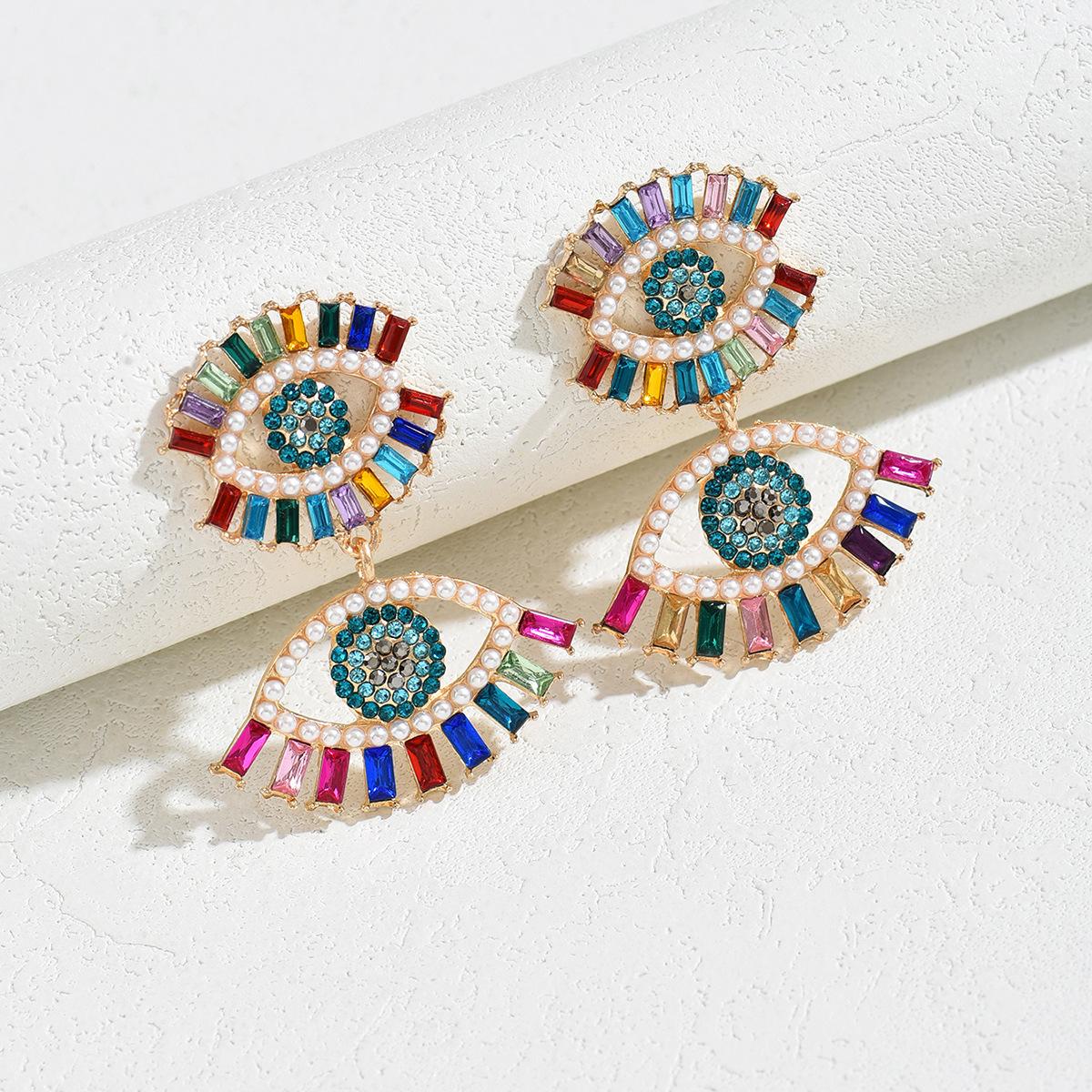 

Преувеличенные простые серьги в стиле ретро, женские серьги-гвоздики из цветного циркония, инкрустированные бриллиантами, серьги в стиле «ангельский глаз»