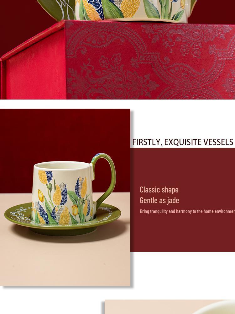 French-Inspired Tulip Tea & Coffee Ceramic Cup and Saucer Gift Set
