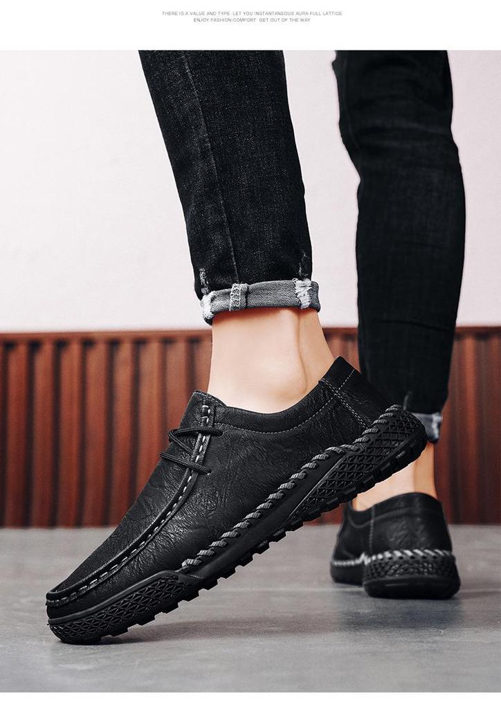 Handmade Men's Soft Sole Leather Loafers - Winter Casual Flat Large Size