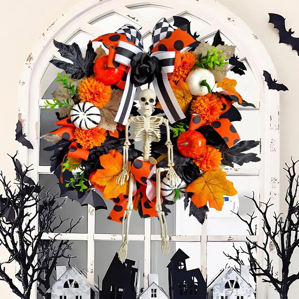 Gothic Festival Skull Wreath Halloween Door Wreath Creepy Decor for Yard Wall Window Ambiance Decor Flowerwreath Home Decor Gift