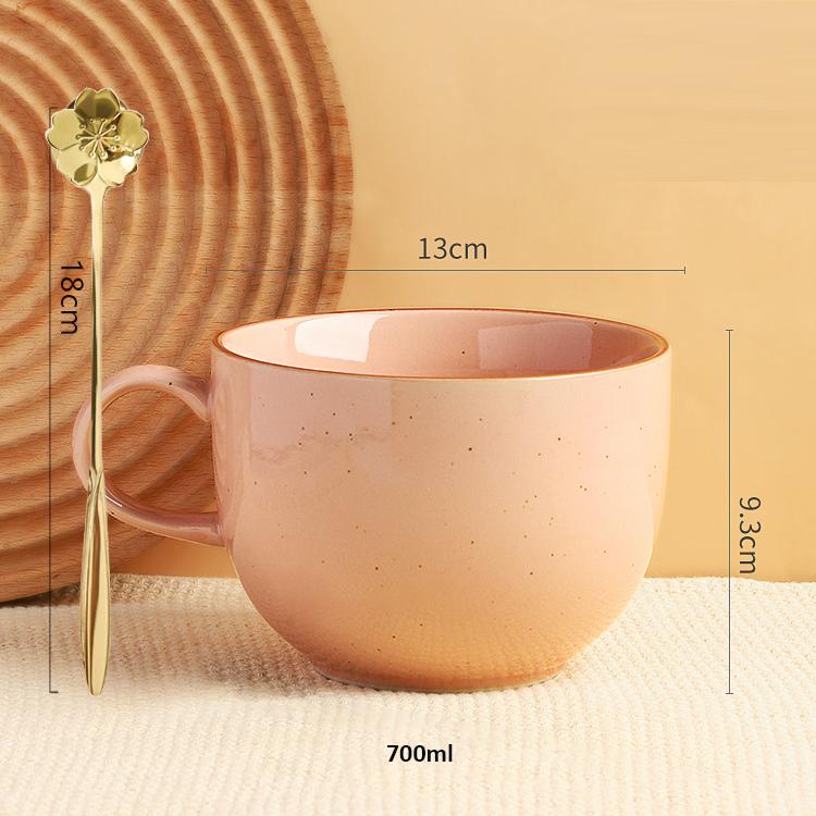 Large Capacity Ceramic Cup Household Girls' Mug Milk Oatmeal Breakfast Cup Microwave Oven Belly Cup