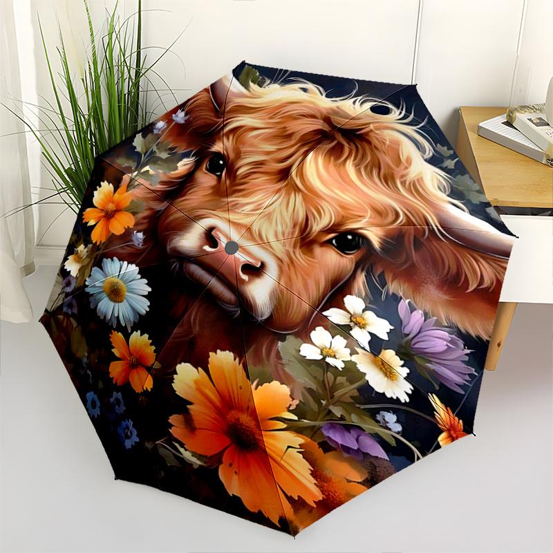 

1pc Floral Cow Print Umbrella Automatic Opening/Closing, Portable Folding Design, Outdoor, Festival Gift for Fans, Travelers, Daily Use.C104