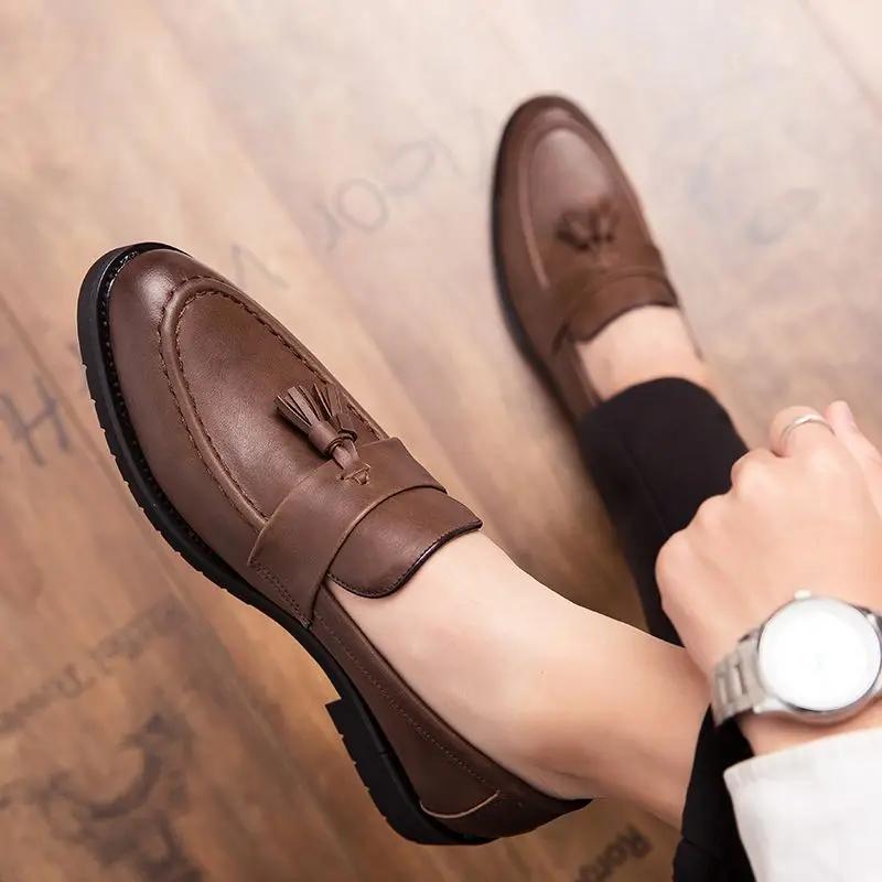 Fashion Fashion 2024 Slip-on Pointed Toe Male Casual Shoe Pu Classic Original Legitimate New In Social Comfortable Men's Leather Shoes