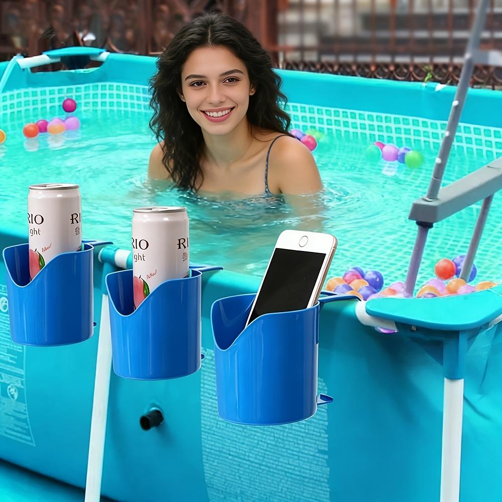 3-Piece No-Drill Wall-Mounted Pool Rack, Outdoor Storage & Beverage Beer Cup Holder for Poolside
