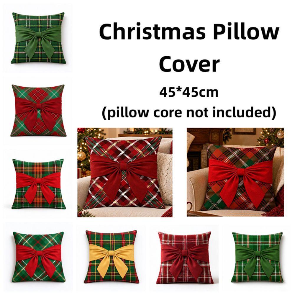 Festive Christmas Pillow Cover Plaid Sofa Pillowcase Holiday Decor Throw Pillow Cover Cozy