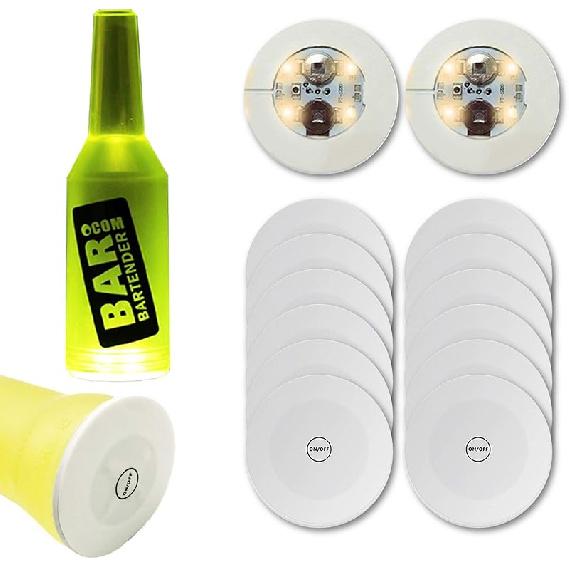 12Pcs LED Coaster, LED Sticker Lights, LED Bottle Lights Cup Holder Lights for Wine Liquor Bottle, Bottle Sparklers for Champagne, Party, Bar, теплый белый