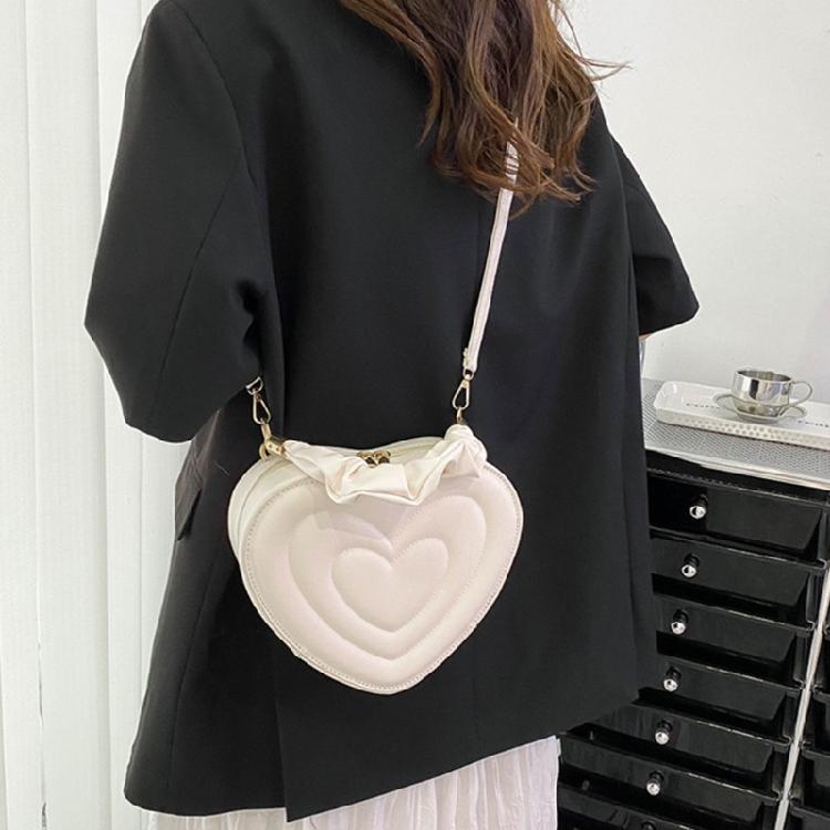Solid Shoulder Crossbody Bag PU Leather Heart Shape Handbag for Daily Activity