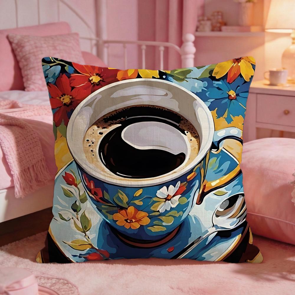 ArtCreative Art Coffee MugS Cushion Cover Premium Comfort Reversible Pillow Cove Two in One Design for Any Room Car Interior