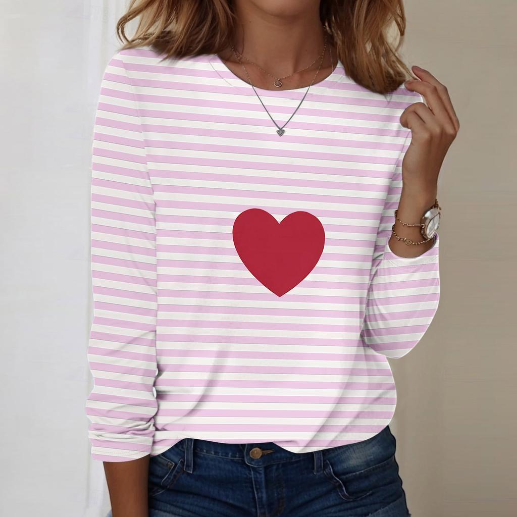 Lässiges Damen Langarmshirt mit Valentinstagsdruck und Rundhalsausschnitt