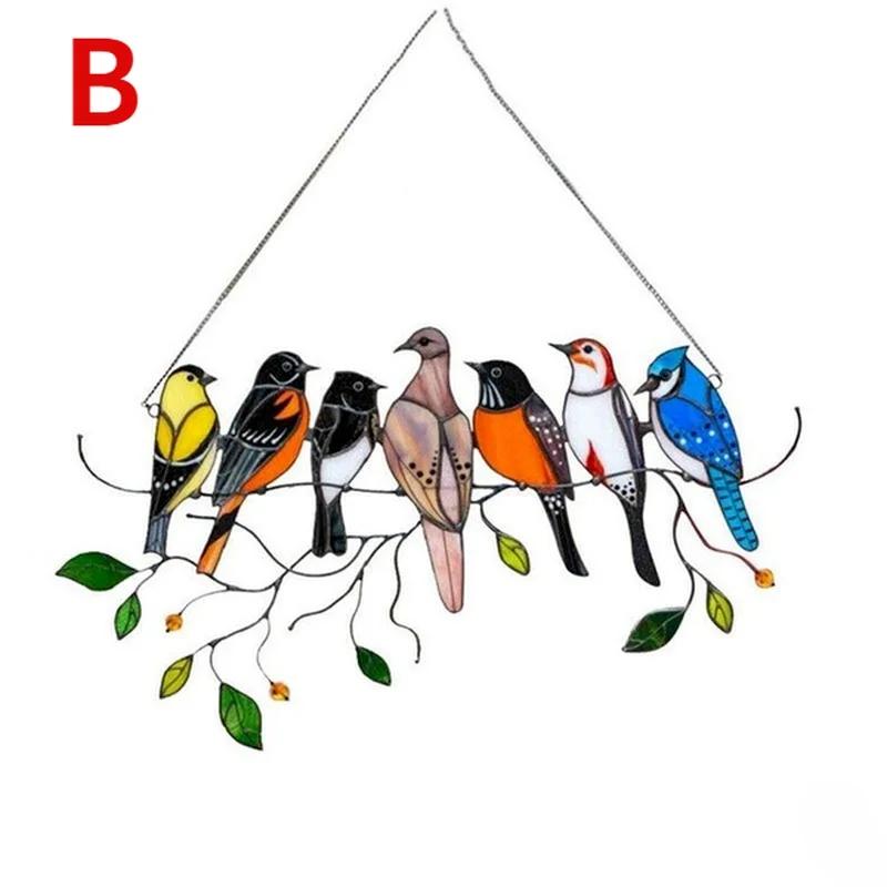 Multicolor Metal Acrylic Panel Window Wall Hangings Birds Stained Glass Window Suncatcher Hanging Home Decor