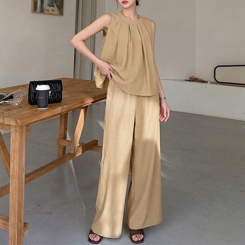 ZANZEA Women Sleeveless Blouse and Long Pants Casual Two Piece Suit Sets