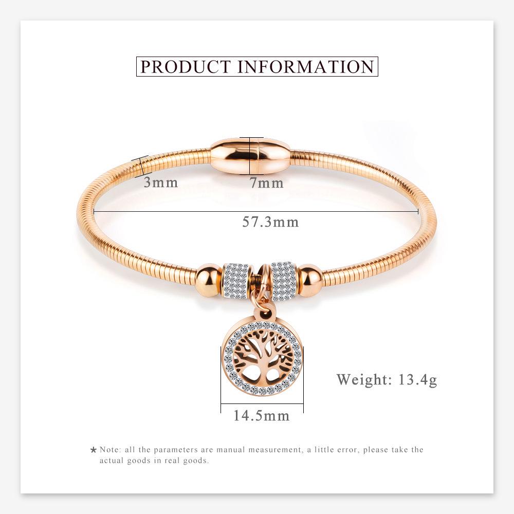 European and American LifeTree Rhinestone Titanium Steel Bracelet with Stainless Steel Magnet for Women