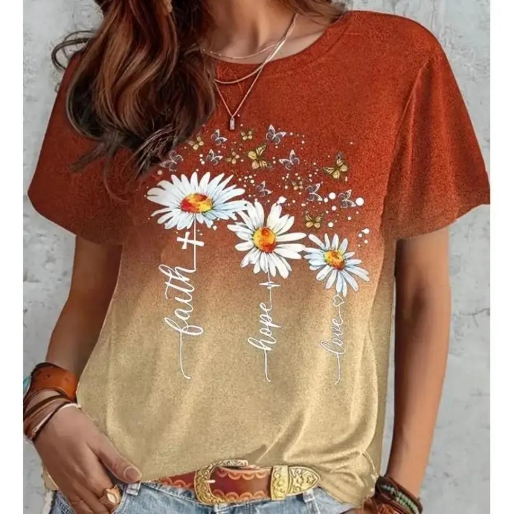 

Gradient Daisy Floral 3D Print T-Shirts Women O-Neck Short Sleeve T Shirt Streetwear Harajuku Tees Tops Female Tshirt 6XL