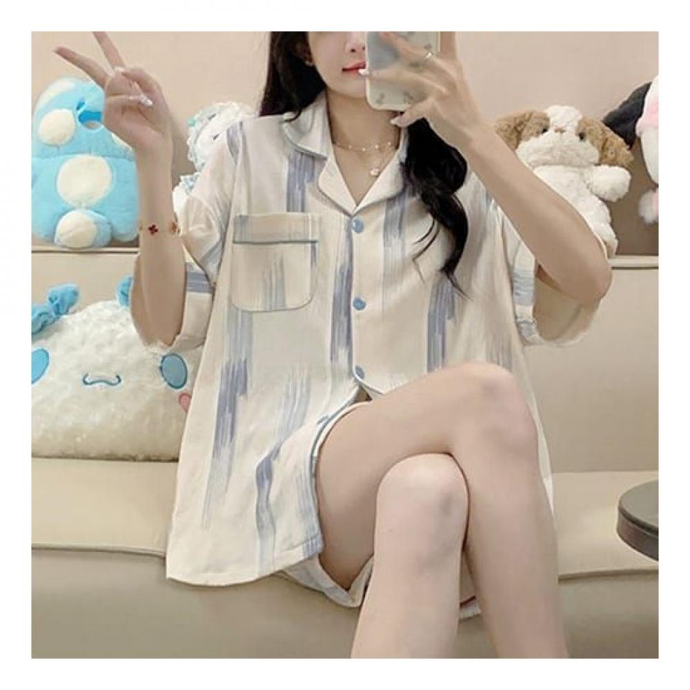 Navava Nt1563 Fresh Print Collar Short Sleeve Pajama Set