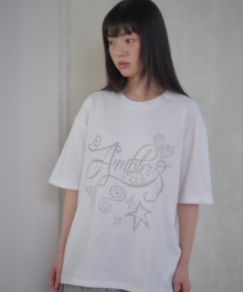 AMBLER Cross-Stitch Graphic Short Sleeve T-Shirt As1306 (White)