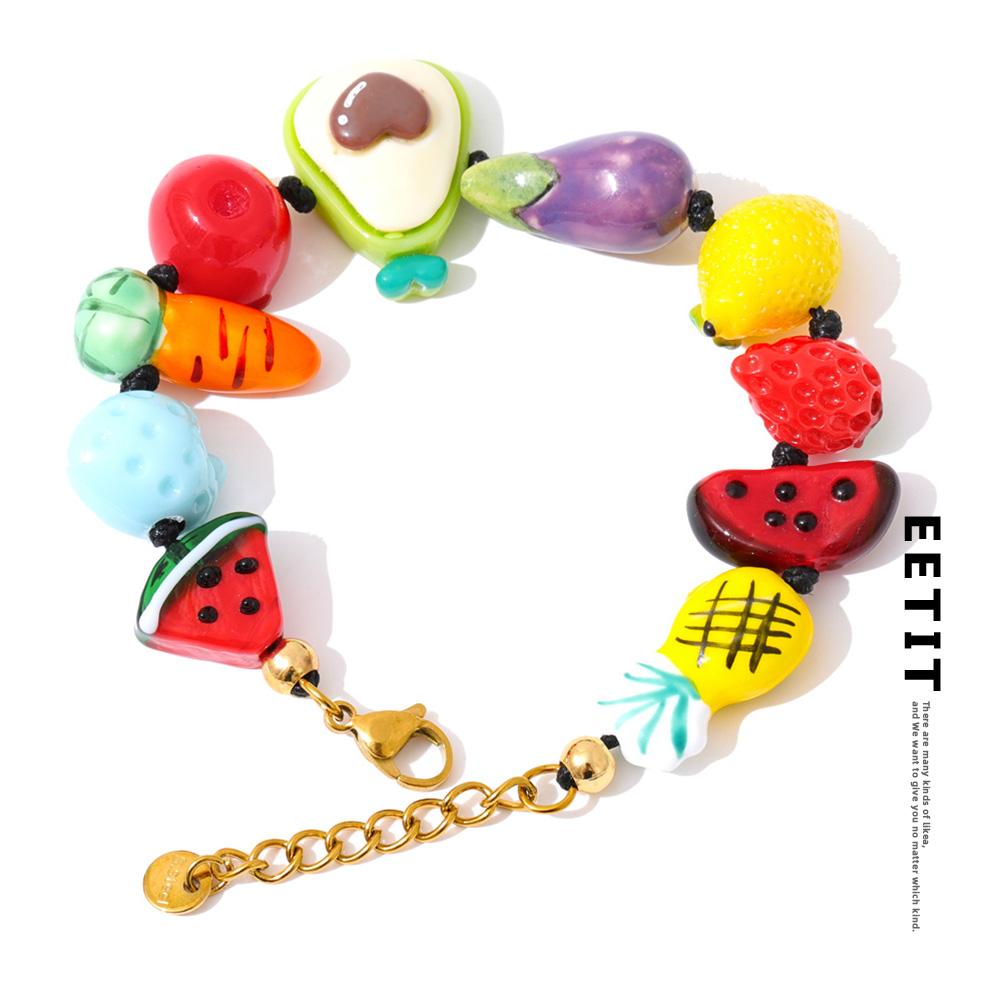 Eetit Plastic Ceramic Fruit Watermelon Chain Sweet Bracelet Bangle Stylish Sweet Design Stainless Steel Arrivals Jewelry Gift