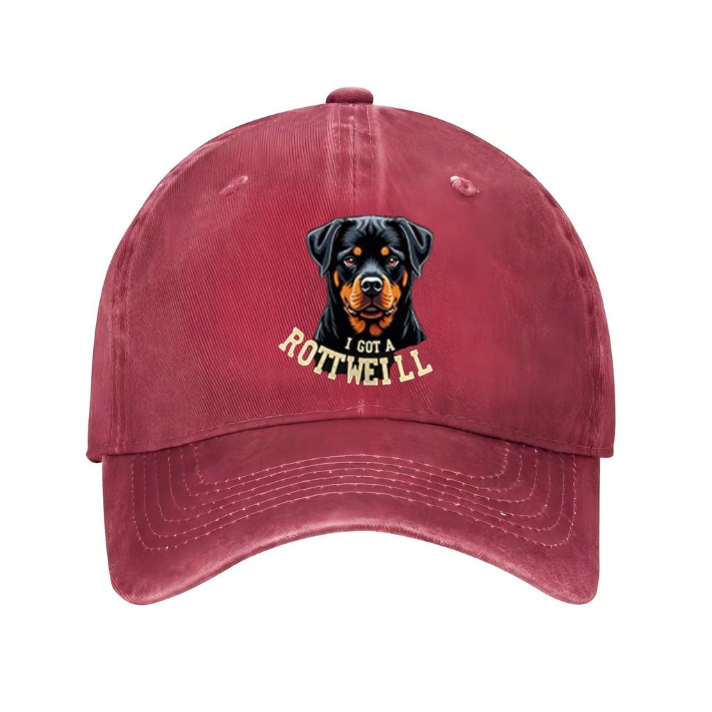 Rottweiler Dog Print Baseball Cap Unisex Distressed Polyester Casual Hat for Pet Lovers