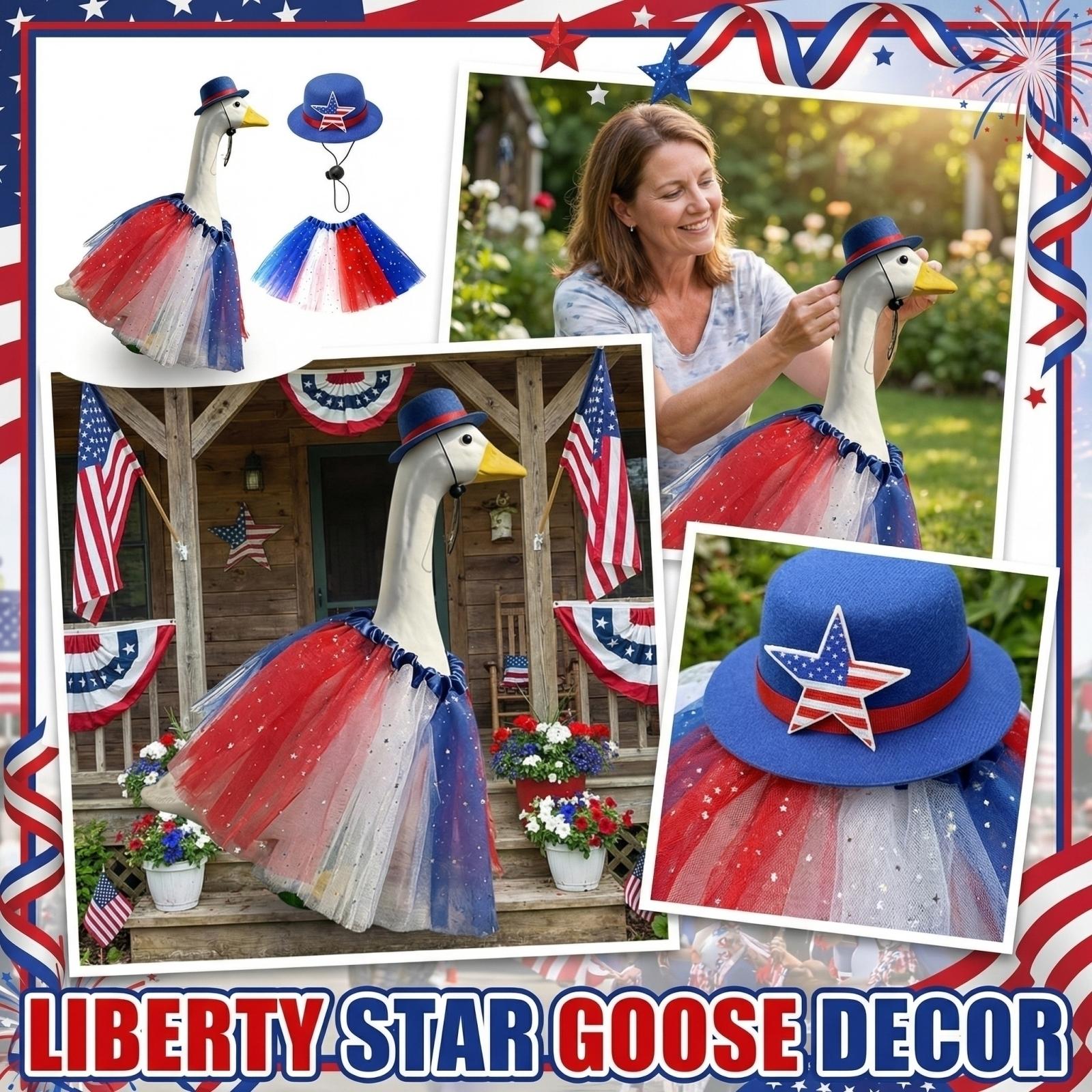 

Decorative Goose Outfit Set with Tulle Skirt and Hat Patriotic Theme for Outdoor Garden Lawn Statues Holiday Decor One Size