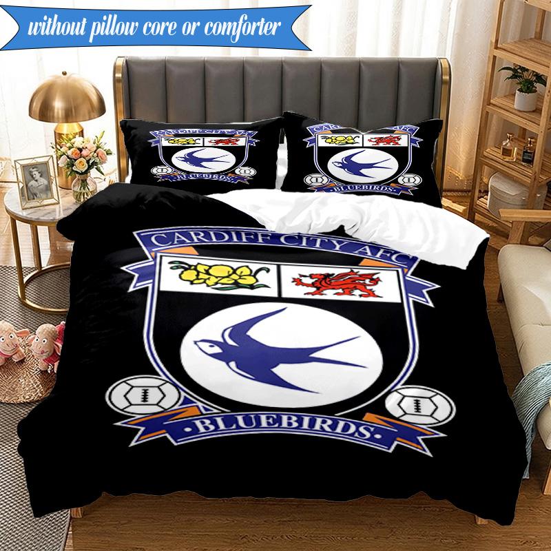 3PCS Cardiff Fc Crest Printed Soft Bedding Set,Including 1pc Duvet Cover And 2pcs Pillowcases Perfect for Bedroom, Dormitory, Fan Gift