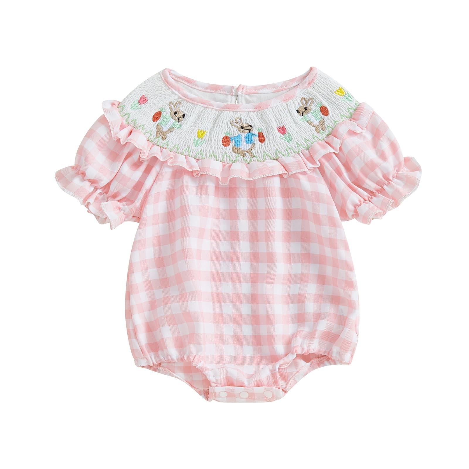 

Одежда Детский комбинезон-боди с оборками и пузырьками для новорожденных Милый кролик для малышей Летняя одежда 6 розовый