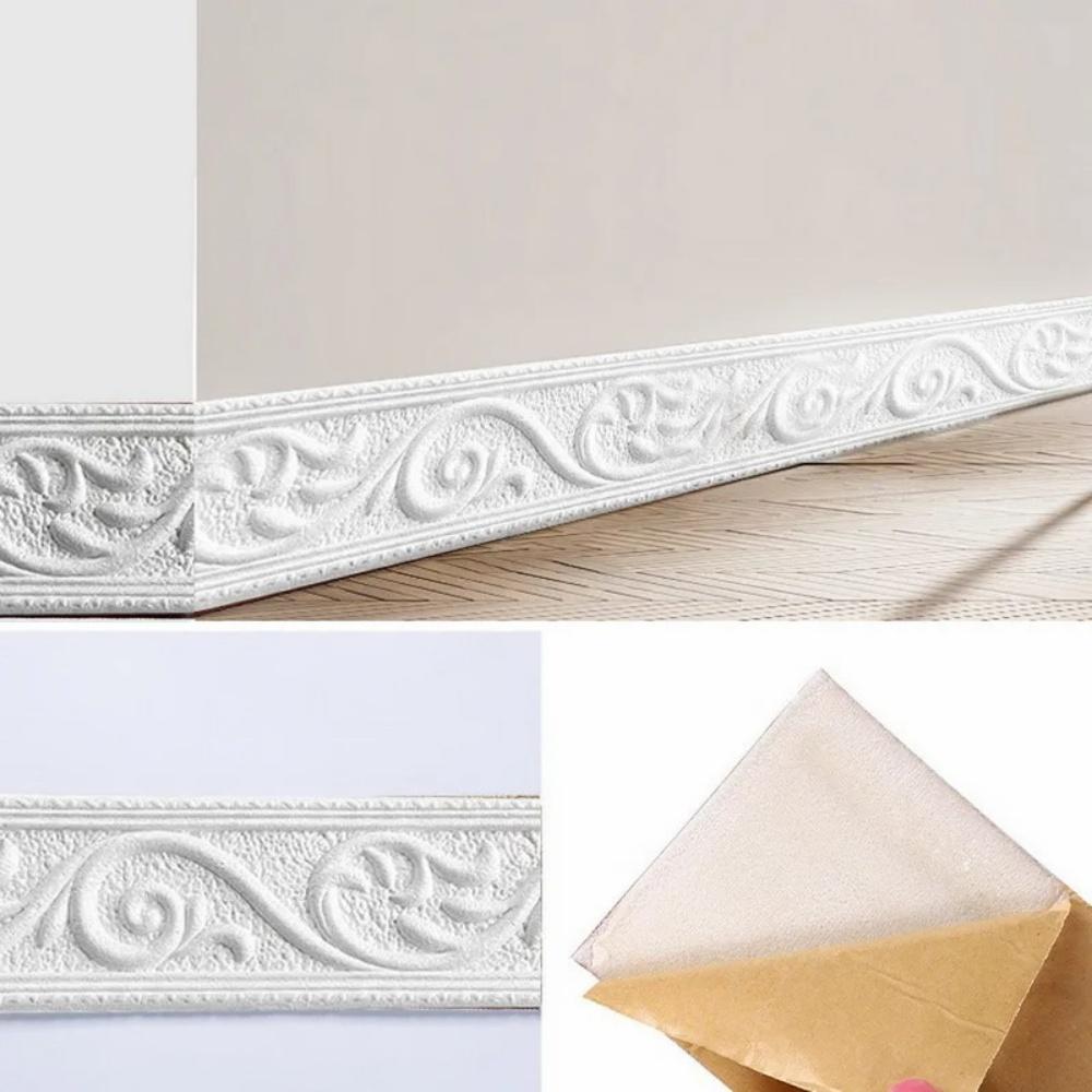 1pc 2.3mX6cm 3D Wall Trim Line Skirting Sticker Self-Adhesive Wall Trim Sticker Household Waterproof Baseboard Wall-paper